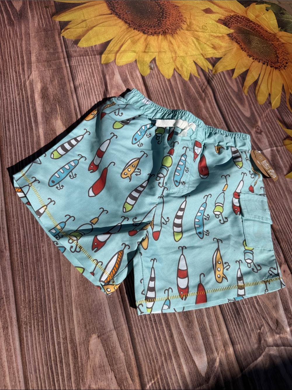 Mud Pie Light Blue Boys' Fishing Lure Swim Trunks